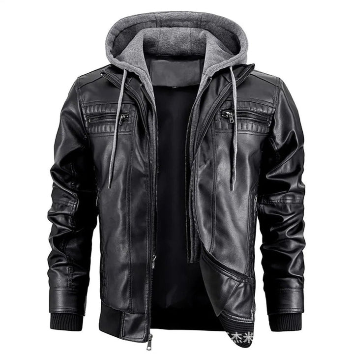 Easton Vale - Leather-Look Coat Contrast Hood Zip Front