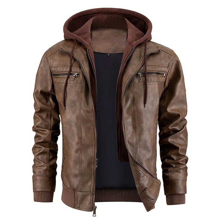 Easton Vale - Leather-Look Coat Contrast Hood Zip Front