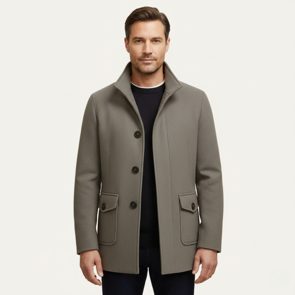 Button-Through Stand Collar Coat with Flap Pockets
