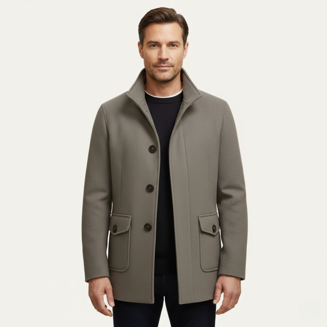 Button-Through Stand Collar Coat with Flap Pockets