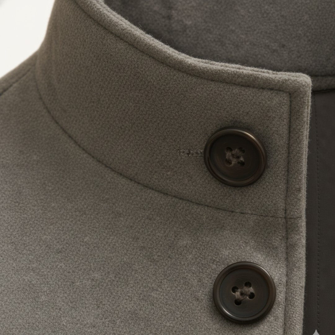 Button-Through Stand Collar Coat with Flap Pockets