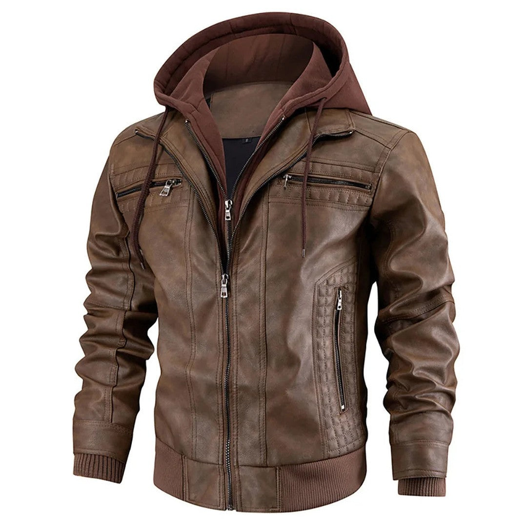 Easton Vale - Leather-Look Coat Contrast Hood Zip Front