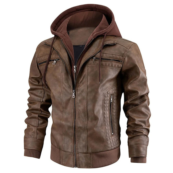 Easton Vale - Leather-Look Coat Contrast Hood Zip Front