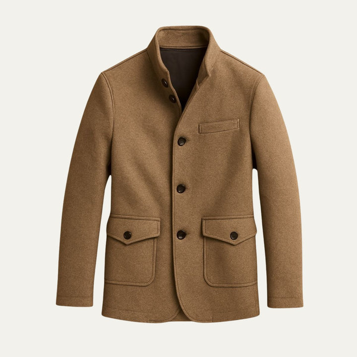 Button-Through Stand Collar Coat with Flap Pockets