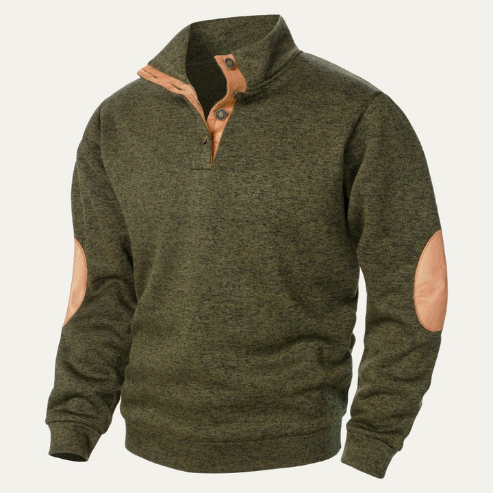 Fleece Stand Collar Sweater with Suede-Look Elbow Patches
