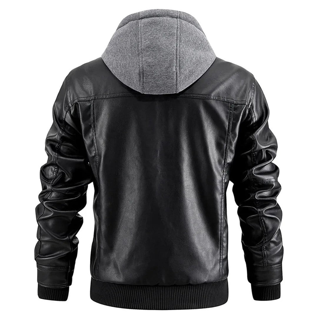 Easton Vale - Leather-Look Coat Contrast Hood Zip Front