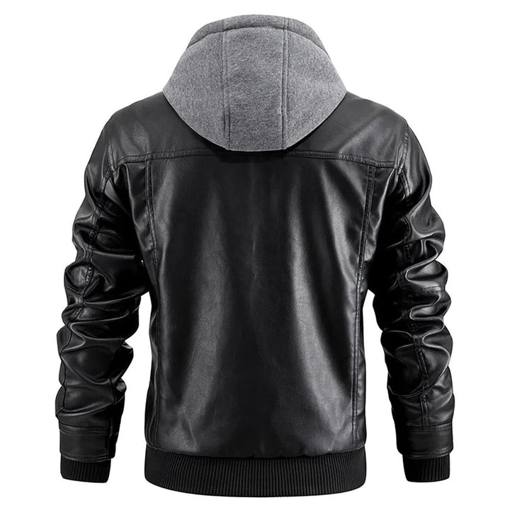 Easton Vale - Leather-Look Coat Contrast Hood Zip Front