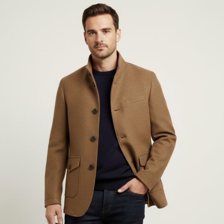 Button-Through Stand Collar Coat with Flap Pockets