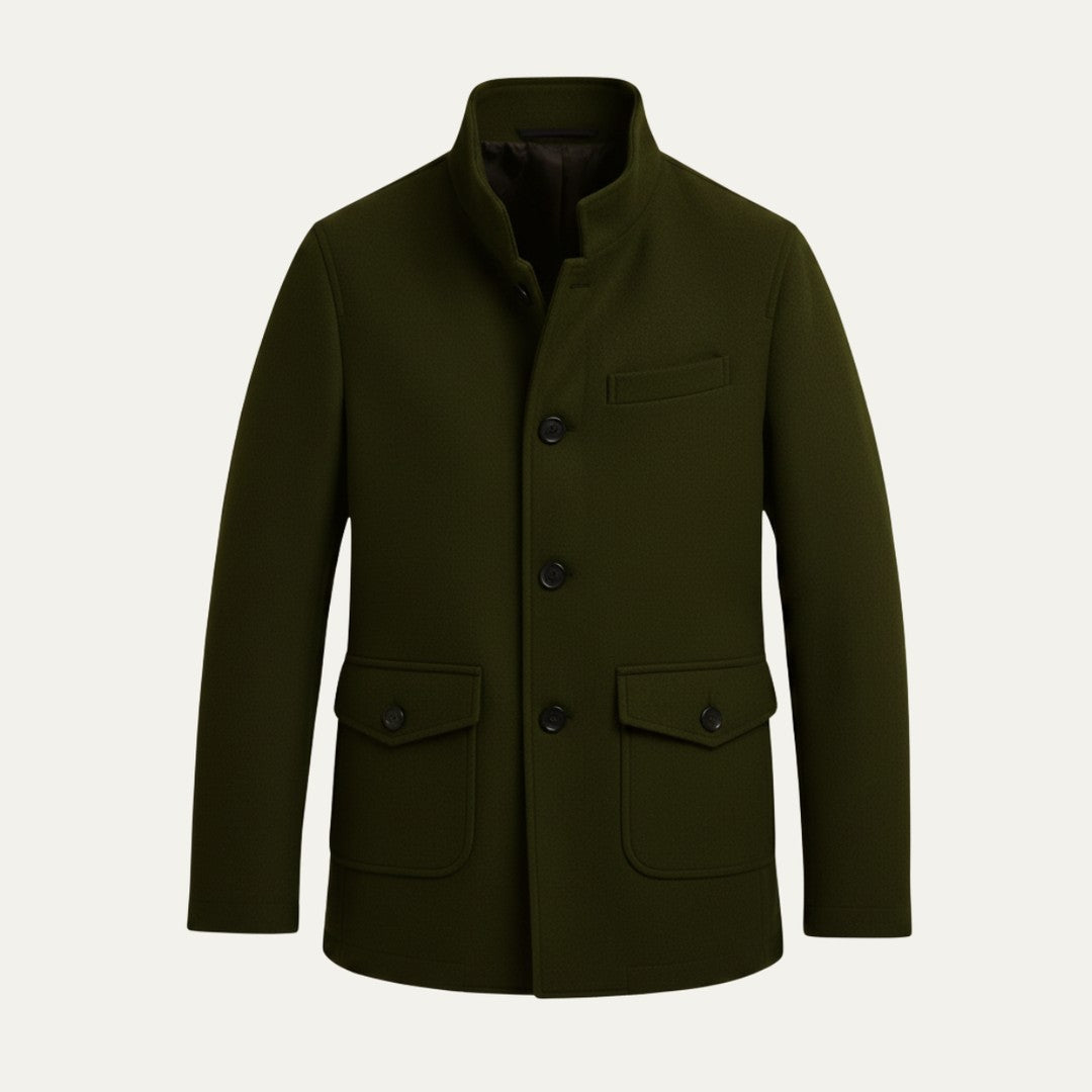 Button-Through Stand Collar Coat with Flap Pockets