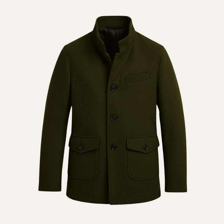 Button-Through Stand Collar Coat with Flap Pockets