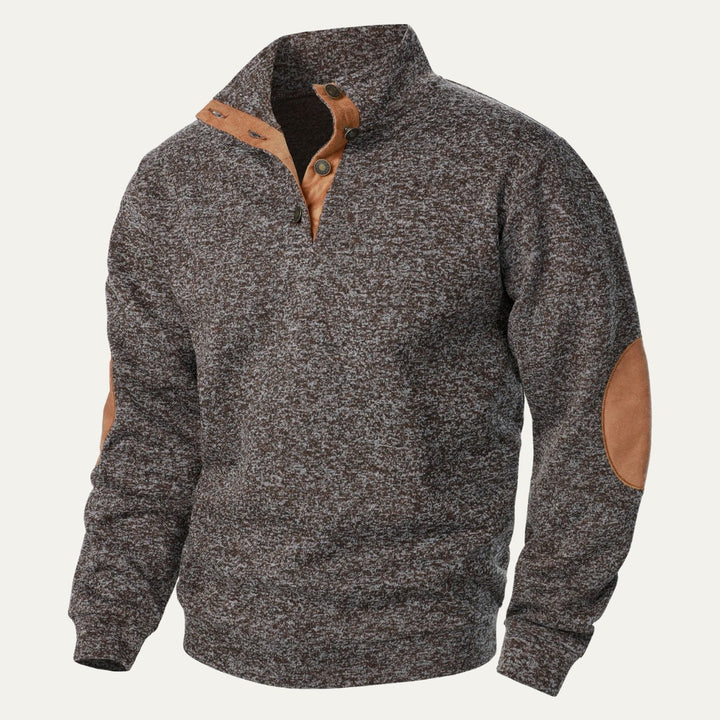 Fleece Stand Collar Sweater with Suede-Look Elbow Patches