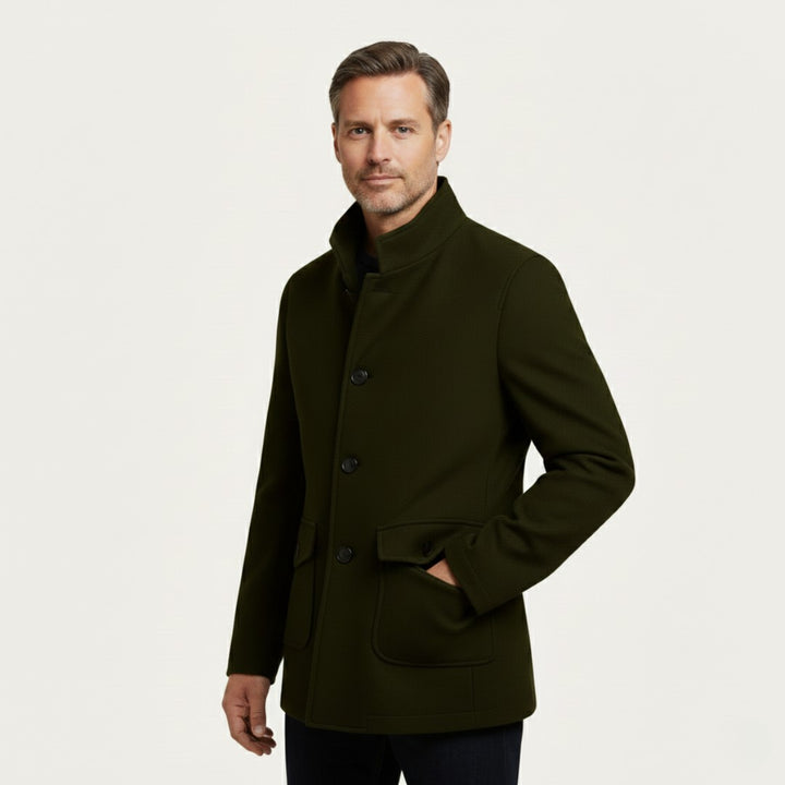 Button-Through Stand Collar Coat with Flap Pockets