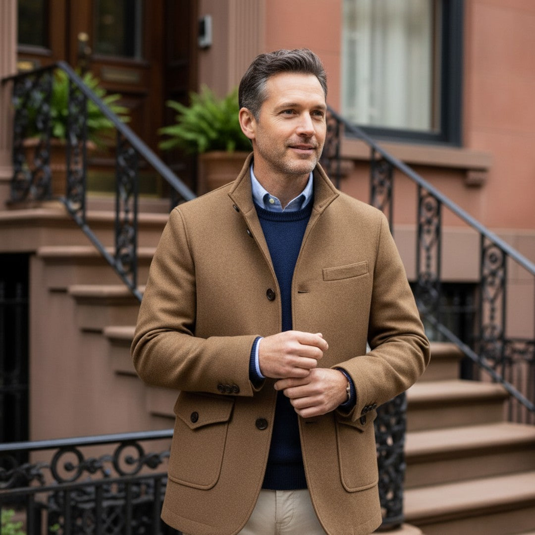 Button-Through Stand Collar Coat with Flap Pockets