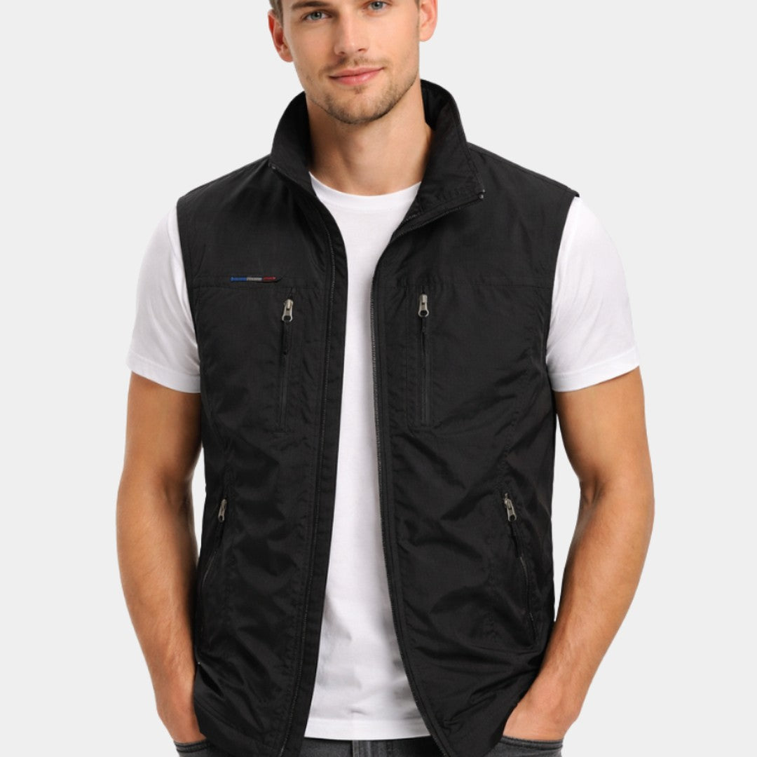 Stand Collar Four-Pocket Zip Vest