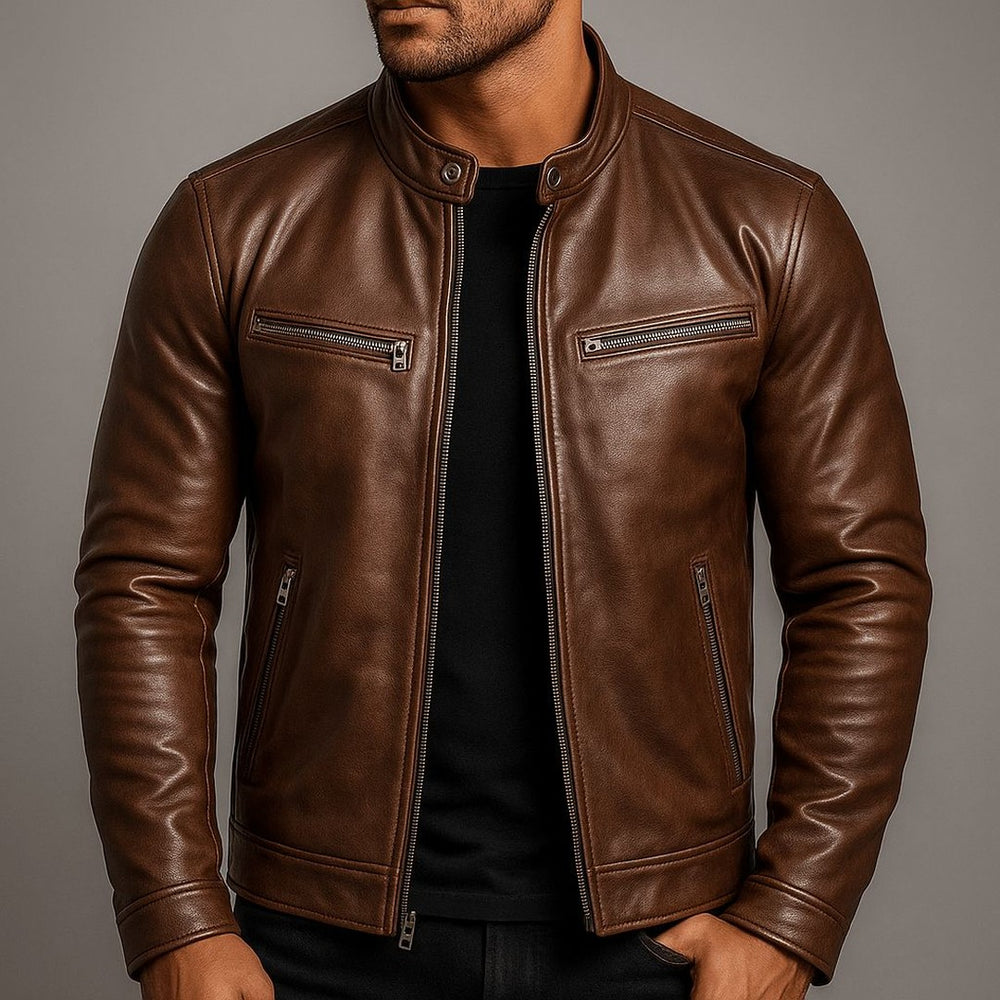 Distressed Leather-Look Biker Jacket
