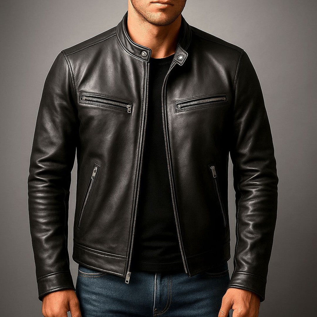 Distressed Leather-Look Biker Jacket