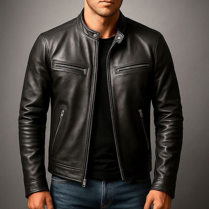 Distressed Leather-Look Biker Jacket