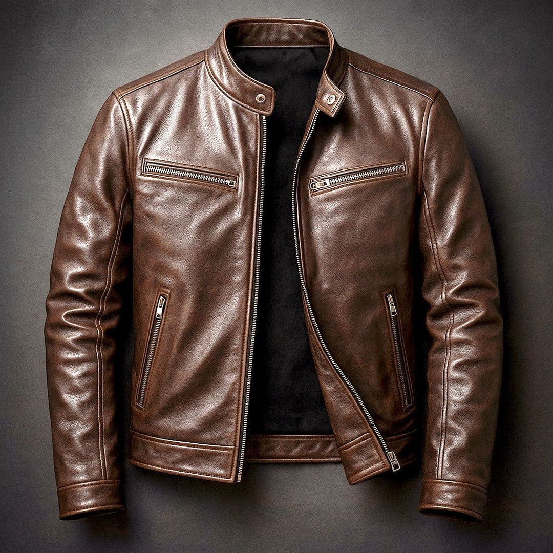 Distressed Leather-Look Biker Jacket