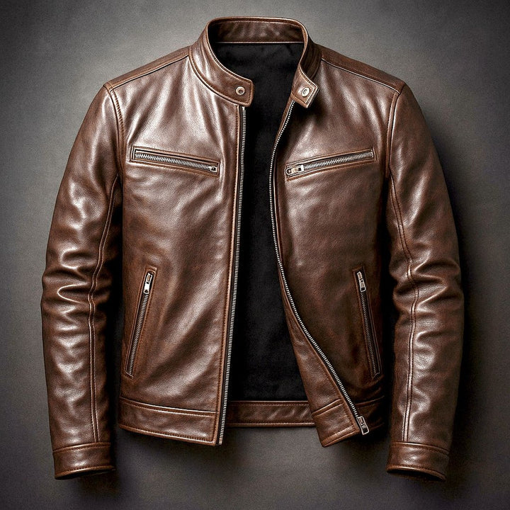 Distressed Leather-Look Biker Jacket