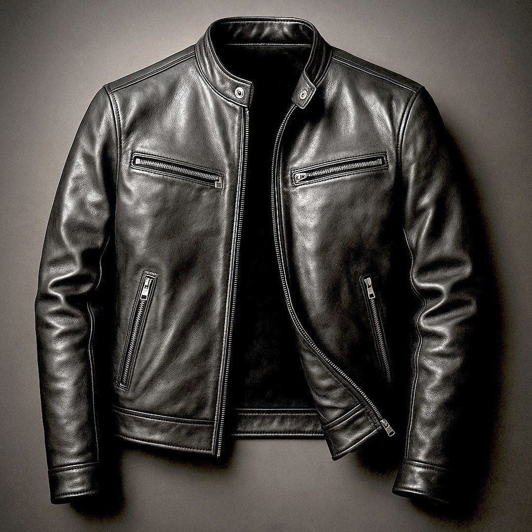 Distressed Leather-Look Biker Jacket
