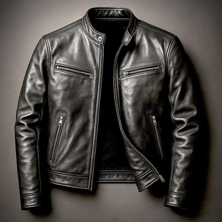Distressed Leather-Look Biker Jacket