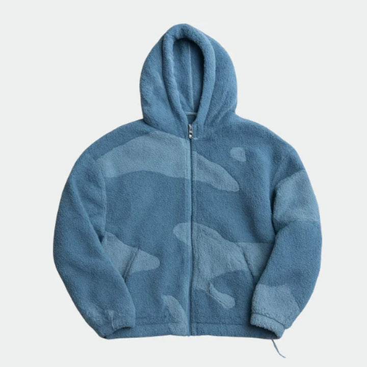 Camo-Print Zip-Up Hooded Jacket