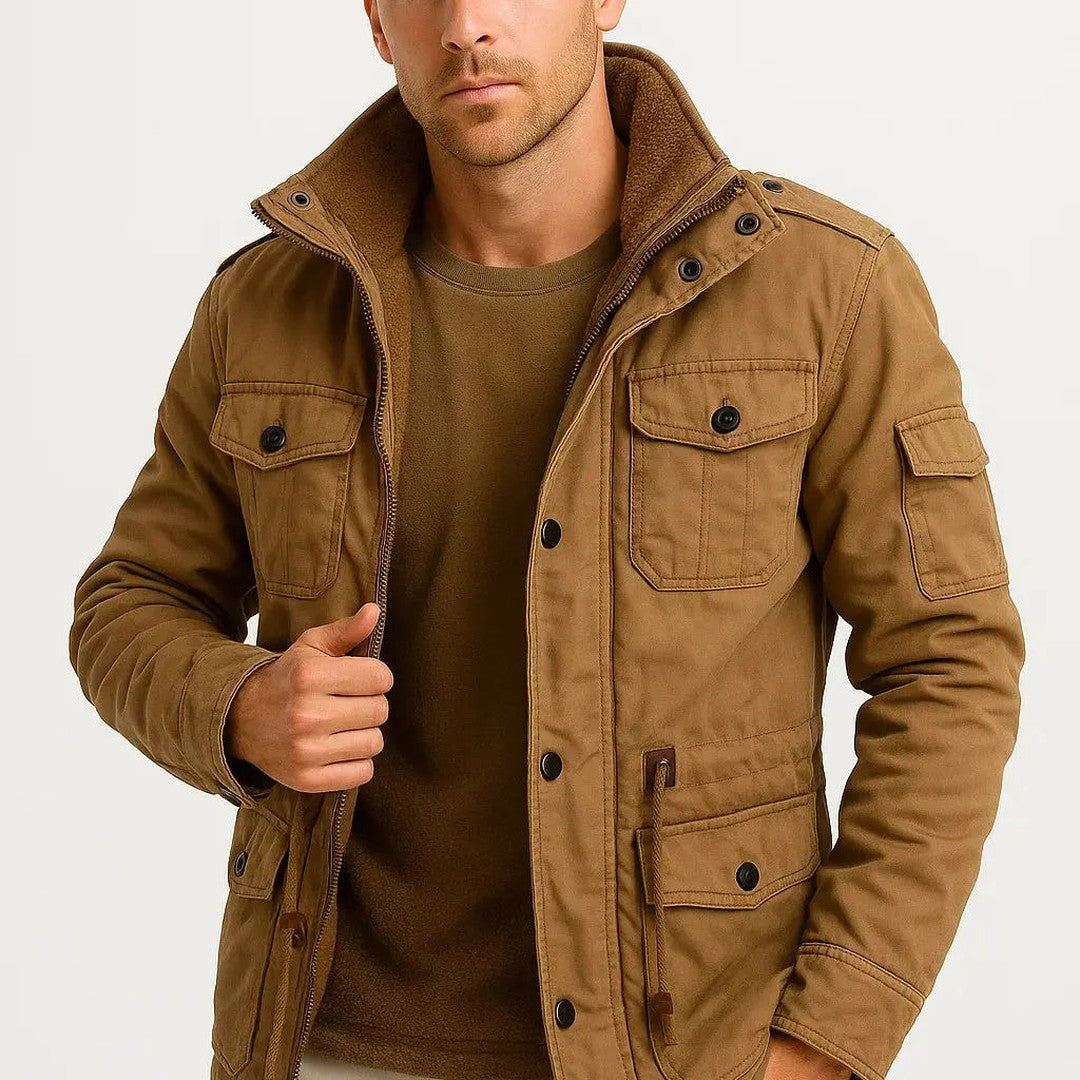 Men's Winter Jacket Army Green Fleece Thermal Hooded Jacket Casual Outdoor Jacket