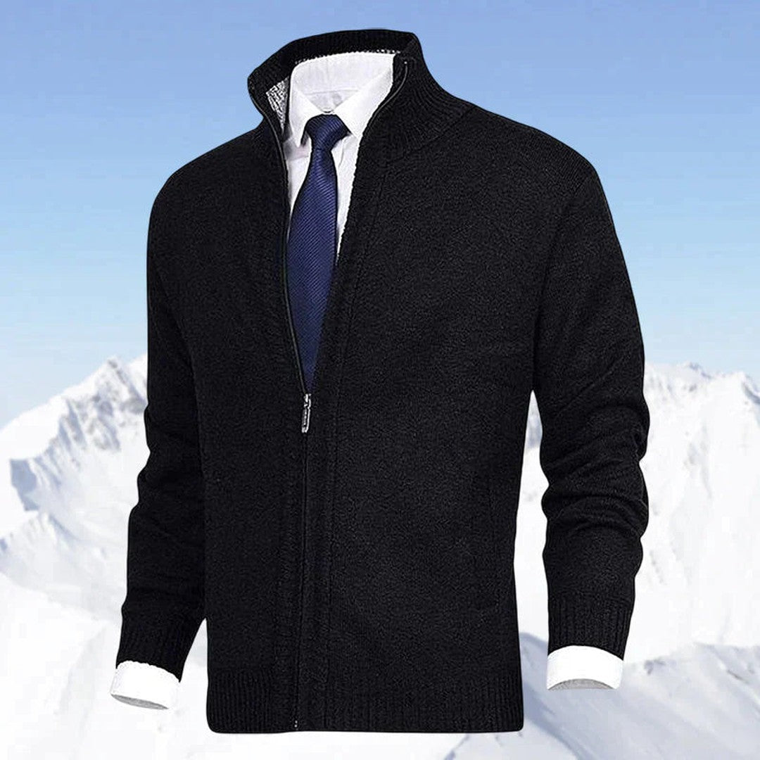 Zip-Up Collared Cardigan Jacket - Black