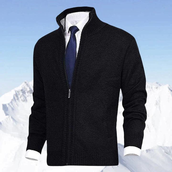 Zip-Up Collared Cardigan Jacket - Black