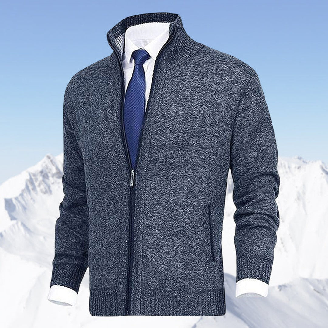 Zip-Up Collared Cardigan Jacket - Blue