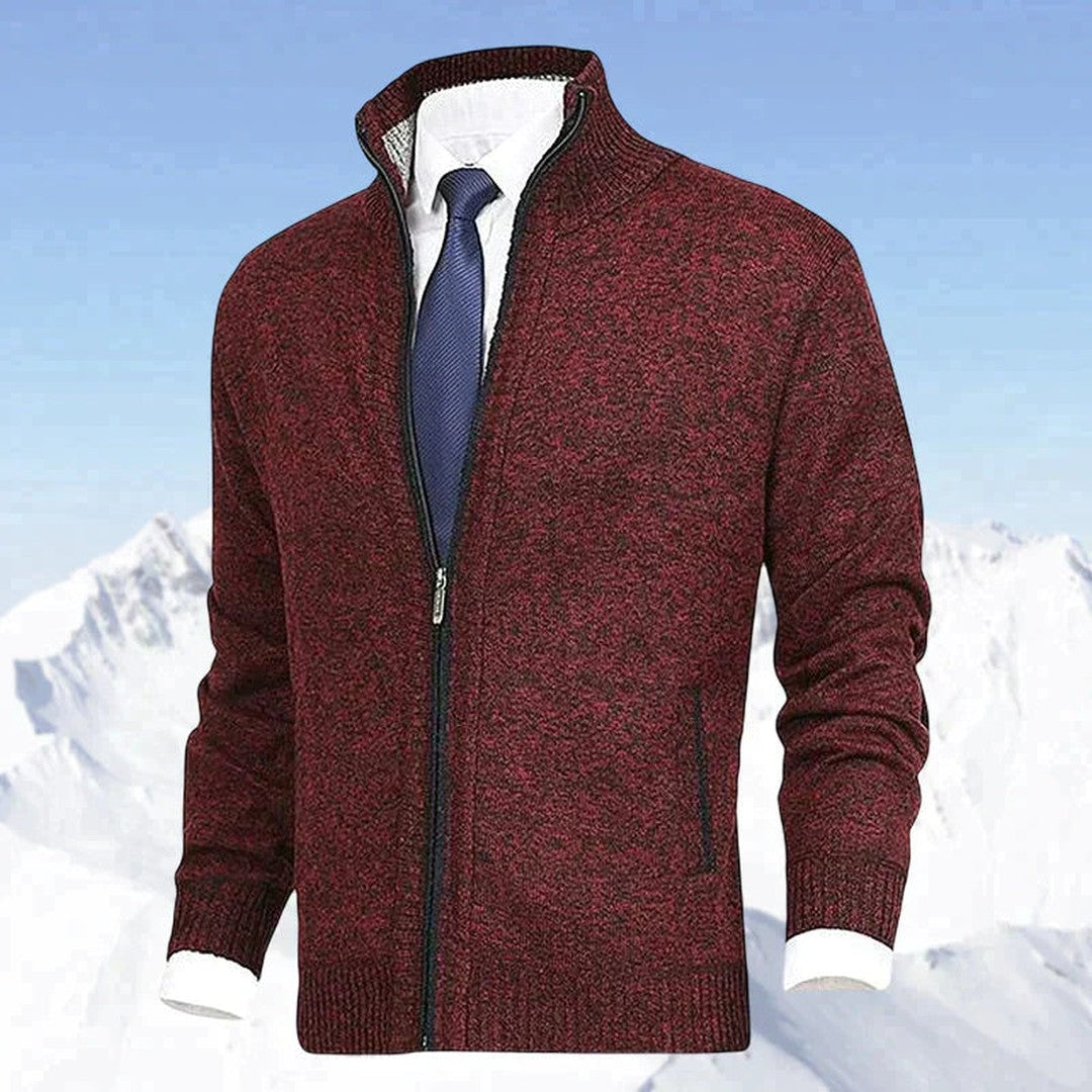 Zip-Up Collared Cardigan Jacket - Dark Red