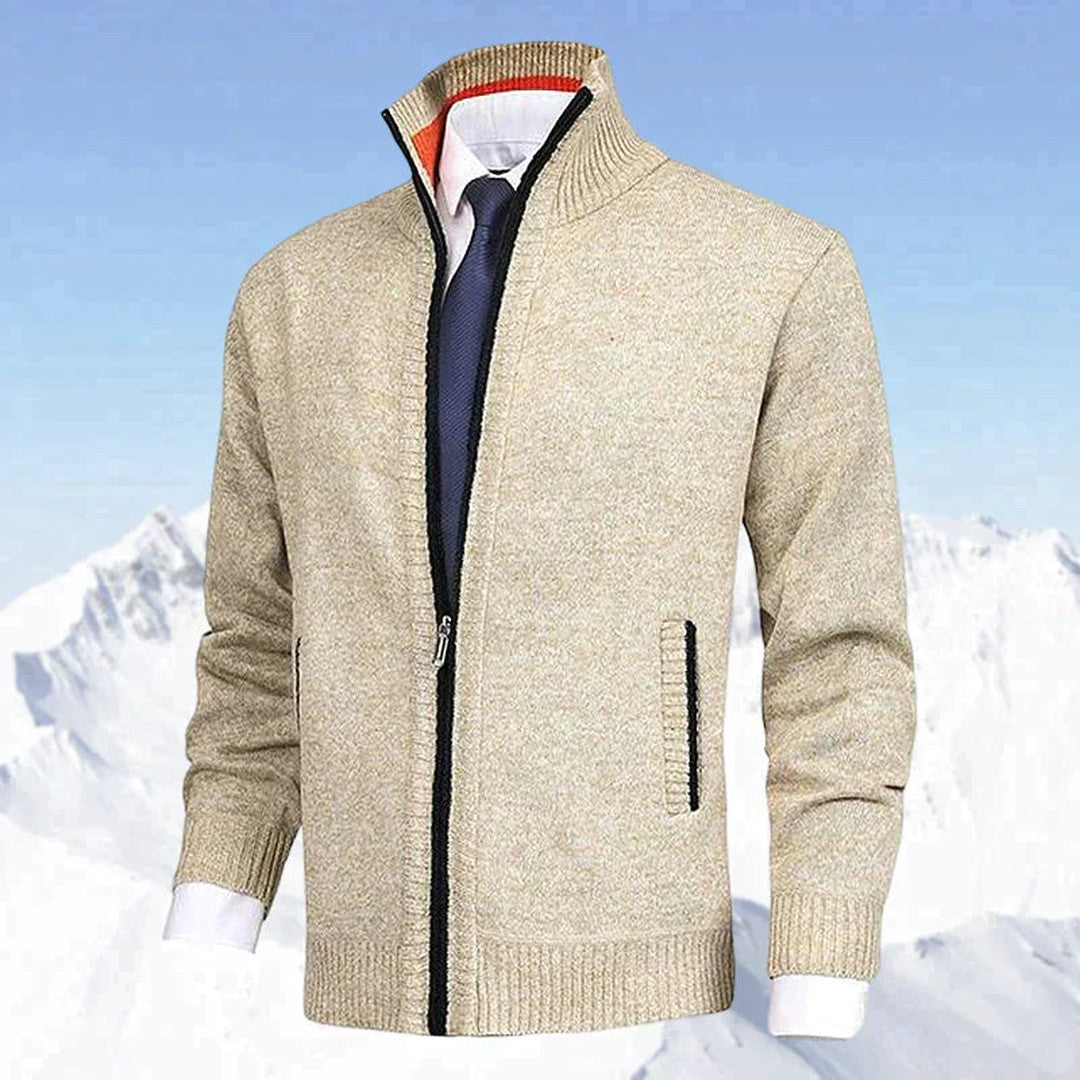 Zip-Up Collared Cardigan Jacket - Beige