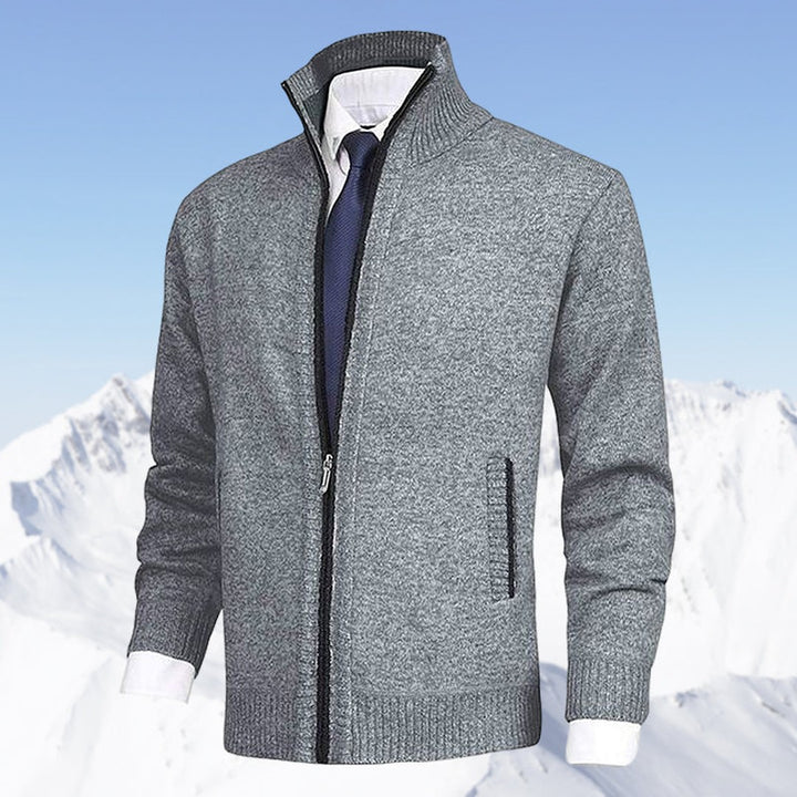 Zip-Up Collared Cardigan Jacket - Grey