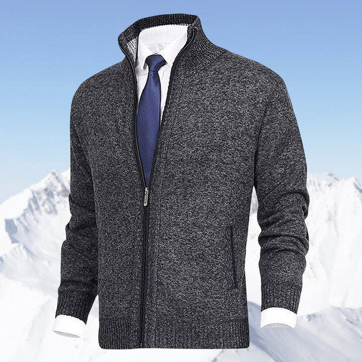 Zip-Up Collared Cardigan Jacket - Dark Grey