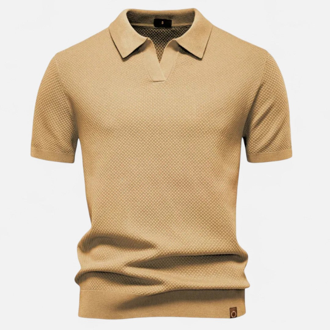 Textured Pattern Knit Polo Shirt - Light Brown