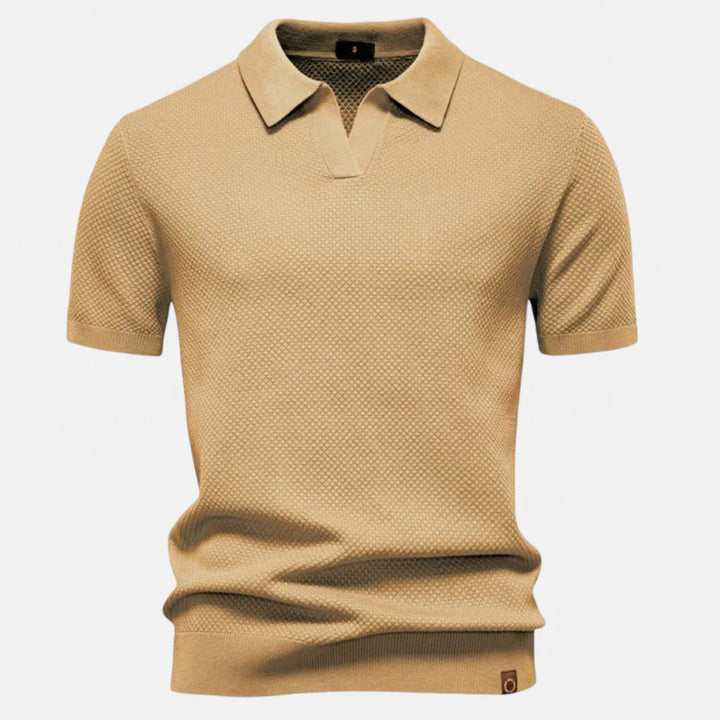 Textured Pattern Knit Polo Shirt - Light Brown