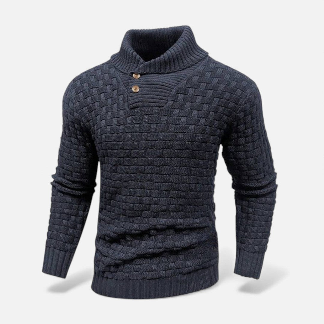 Button Turtleneck Knit Sweater