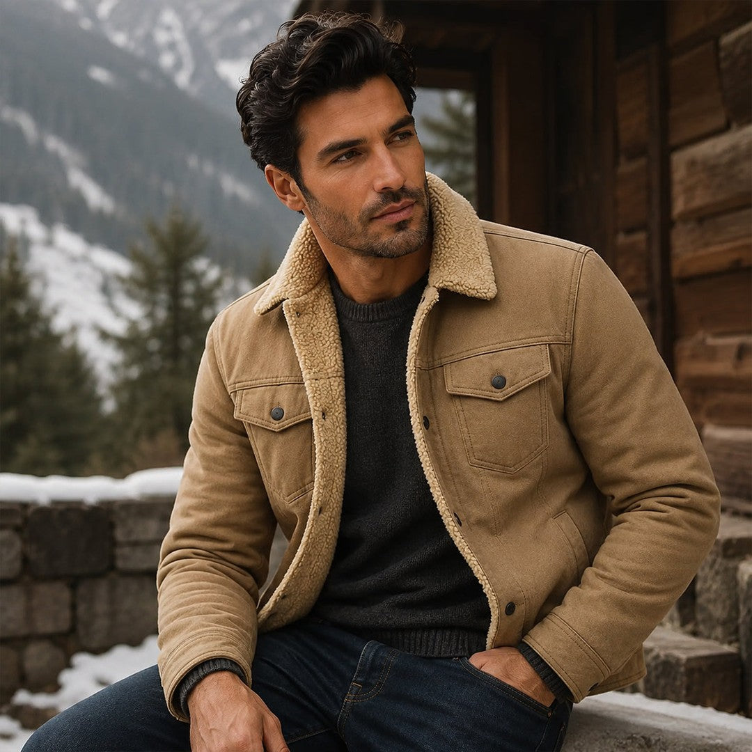 Fleece-Trim Button-Front Field Jacket