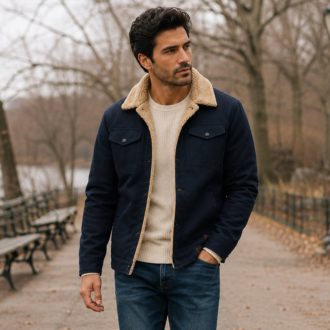 Fleece-Trim Button-Front Field Jacket