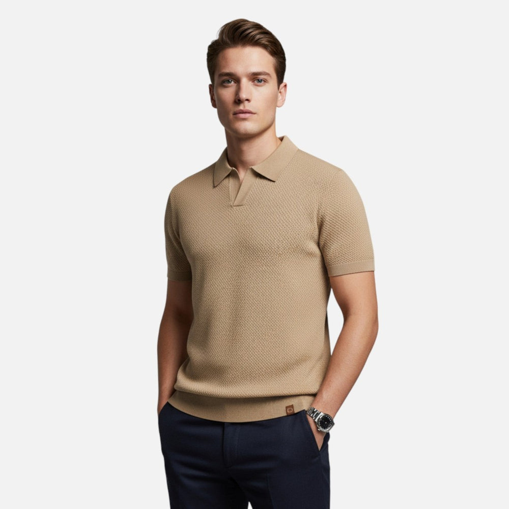 Textured Pattern Knit Polo Shirt