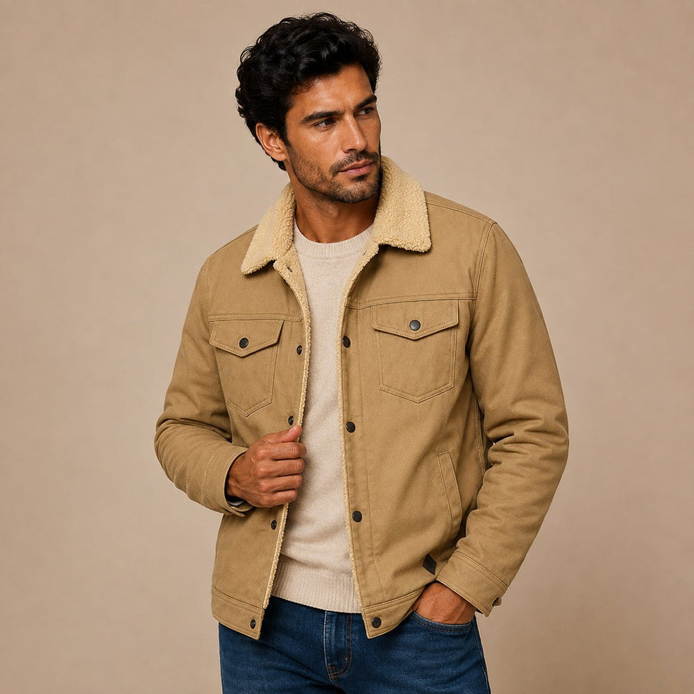 Fleece-Trim Button-Front Field Jacket