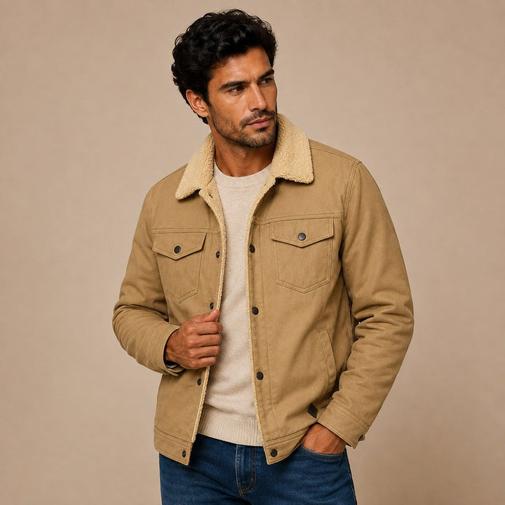 Fleece-Trim Button-Front Field Jacket