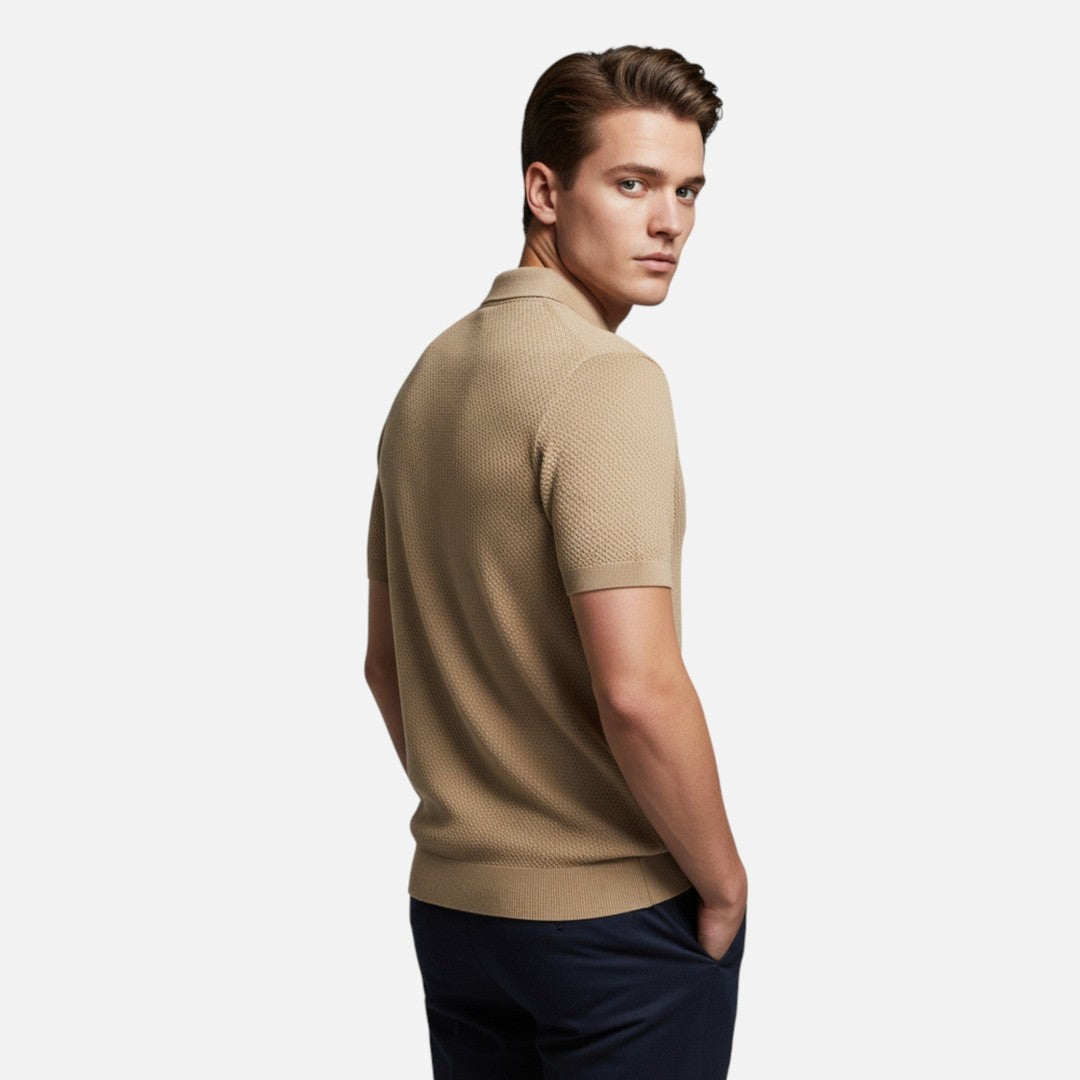 Textured Pattern Knit Polo Shirt