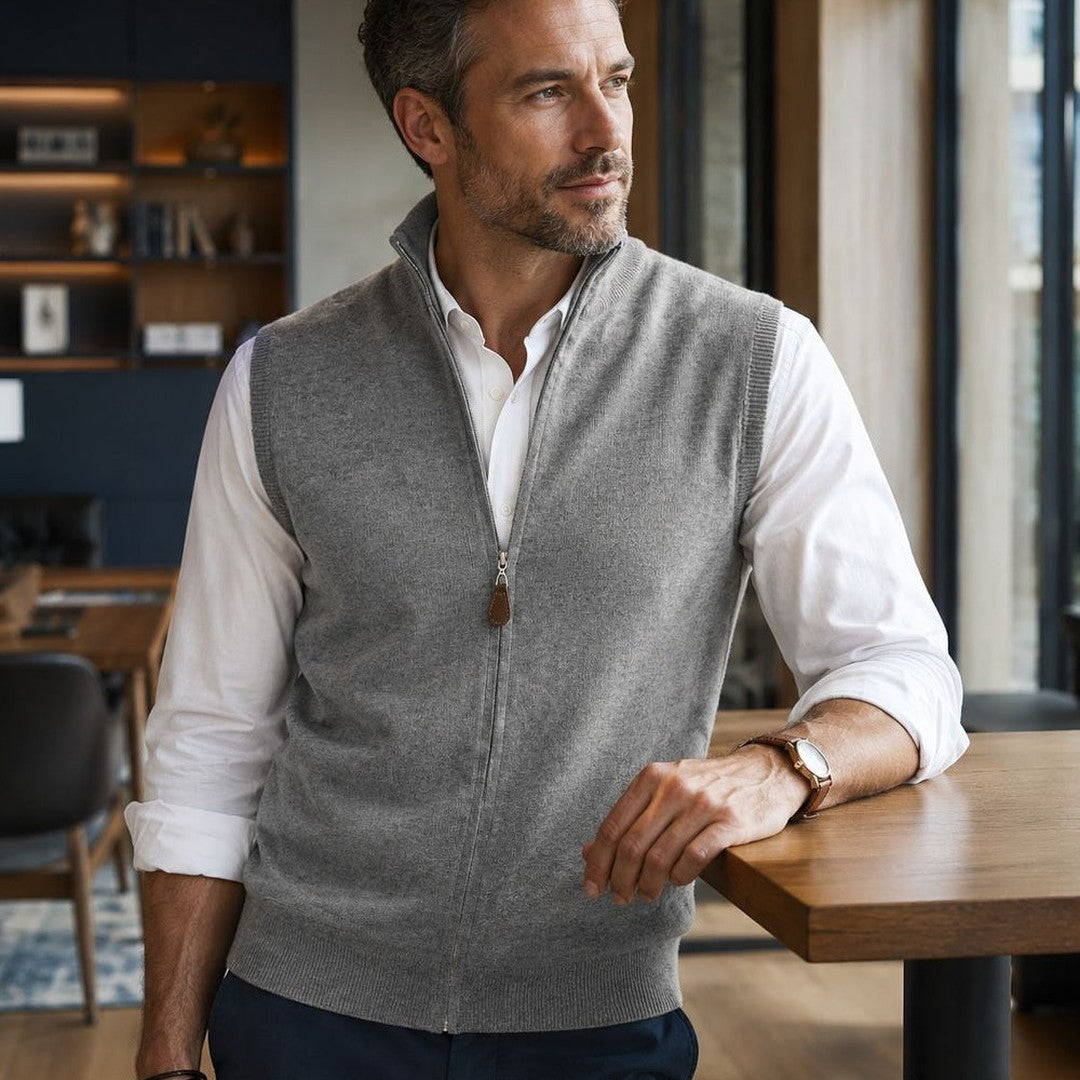 Soft-Knit Full-Zip Stand Collar Vest