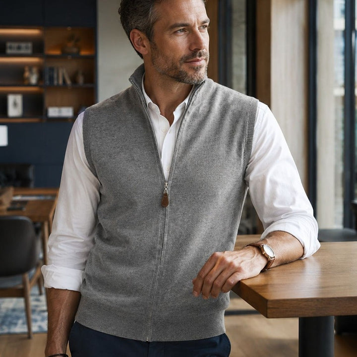 Soft-Knit Full-Zip Stand Collar Vest