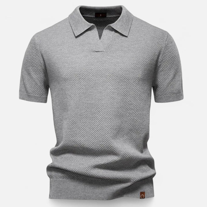 Textured Pattern Knit Polo Shirt - Light Grey