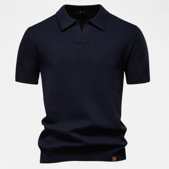 Textured Pattern Knit Polo Shirt - Navy