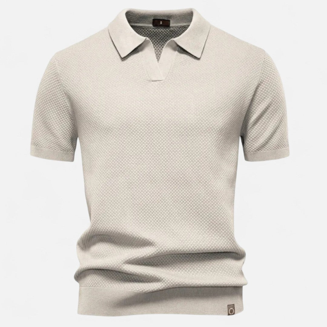 Textured Pattern Knit Polo Shirt - Khaki