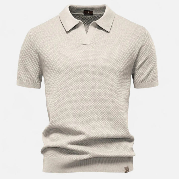 Textured Pattern Knit Polo Shirt - Khaki