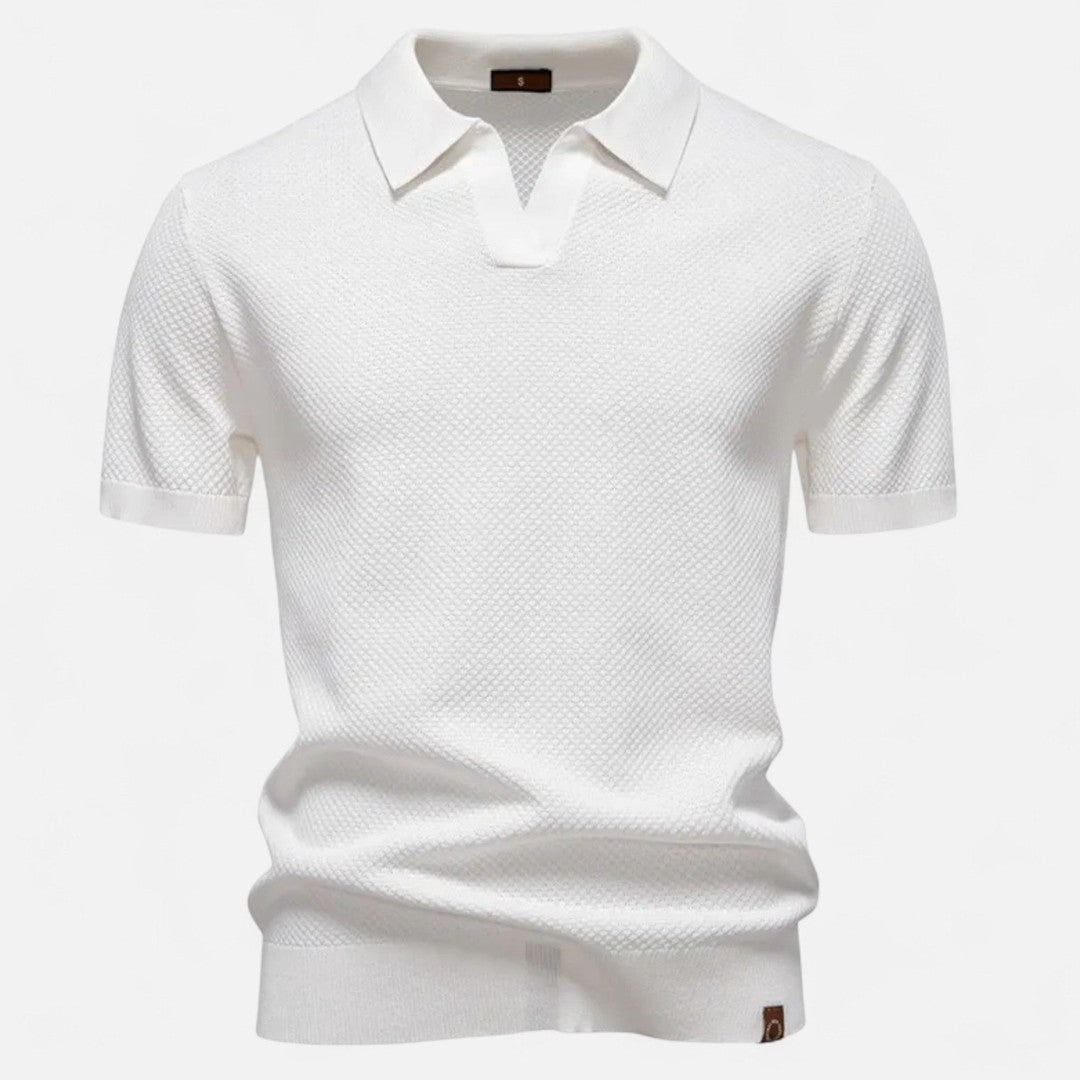 Textured Pattern Knit Polo Shirt - White